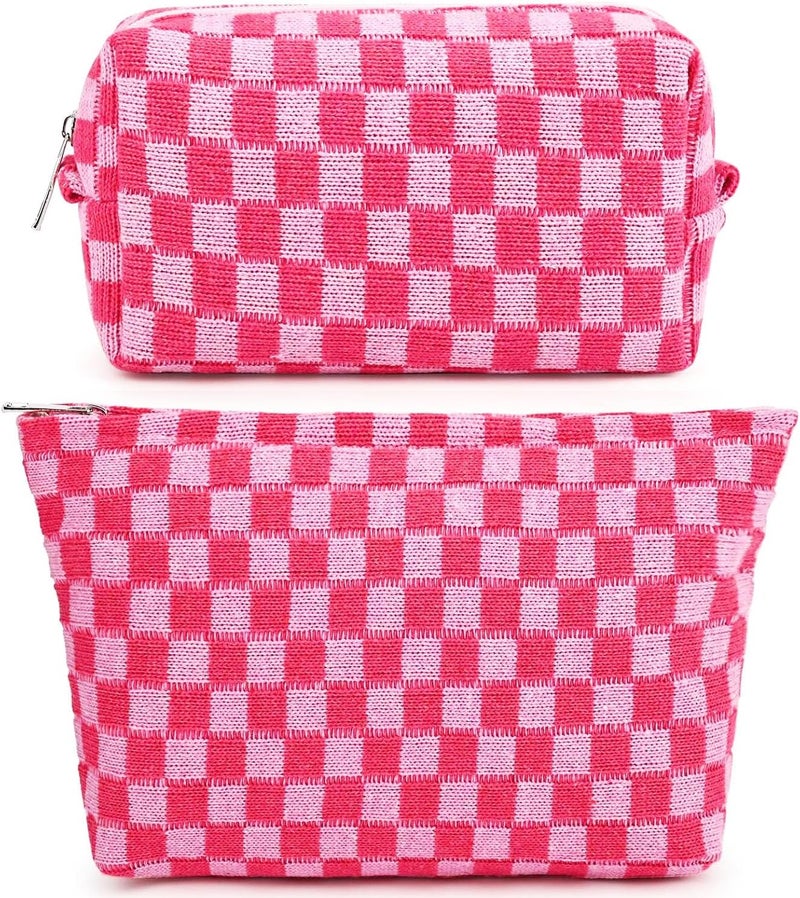 Fammart Travel Makeup Bag, Checkered Cosmetic Bag Make Up Organizer Case for Women, Small Toiletry Bag Skincare Pouch for Toiletries Accessories Brushes, 2PCS - Image 1
